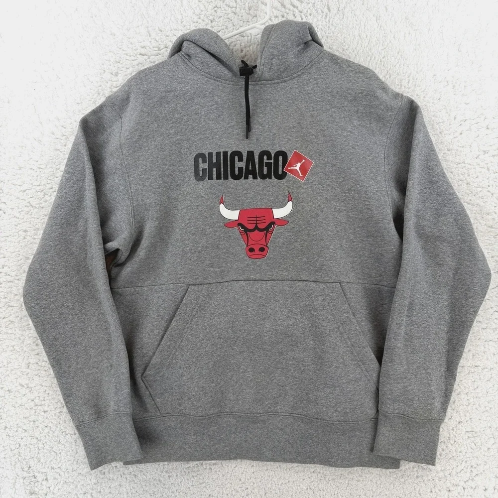 Air Jordan Chicago Bulls Sweatshirt Mens Small Gray NBA Basketball Hoodie DD8068